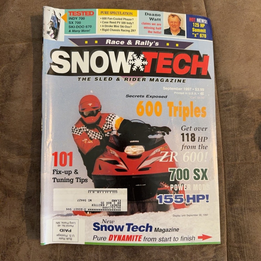 Vtg SnowTech Magazine September 1997 600 Triples ZR 600 Snowmobile Yamaha 700 SX
